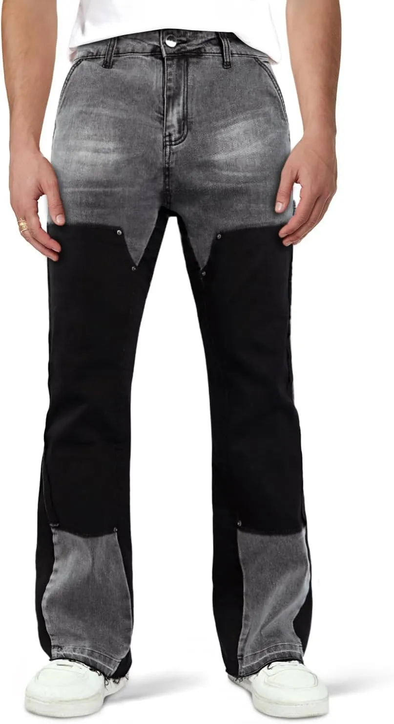 GINGTTO Men's Jeans Slim Fit Flared Stacked Denim Pants Hip Hop Streetwear