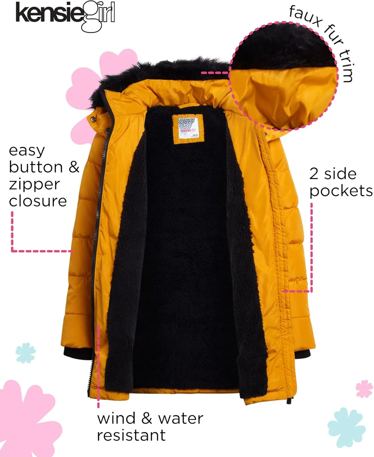 Girls' Winter Coat - Warm Polar Fleece Lined Long Quilted Puffer Jacket for Girls with Sherpa Lined Hood (7-16)