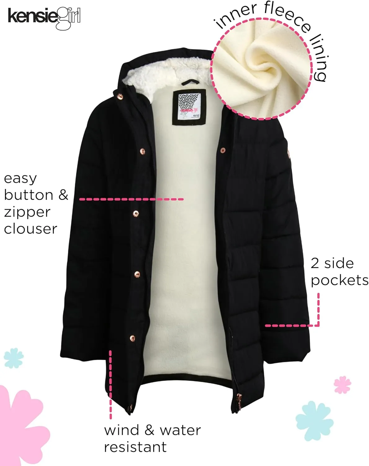 Girls' Winter Coat - Warm Polar Fleece Lined Long Quilted Puffer Jacket for Girls with Sherpa Lined Hood (7-16)