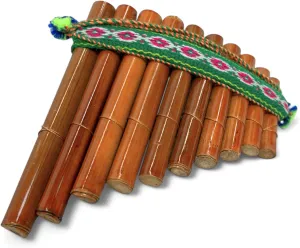 GMP Peruvian Pan Flute Bamboo | Authentic Hand-Made Curved Woodwind Pan Pipe, Made In South America from Natural Bamboo and Colorful Woven Cloth - 3 Sizes (Small)