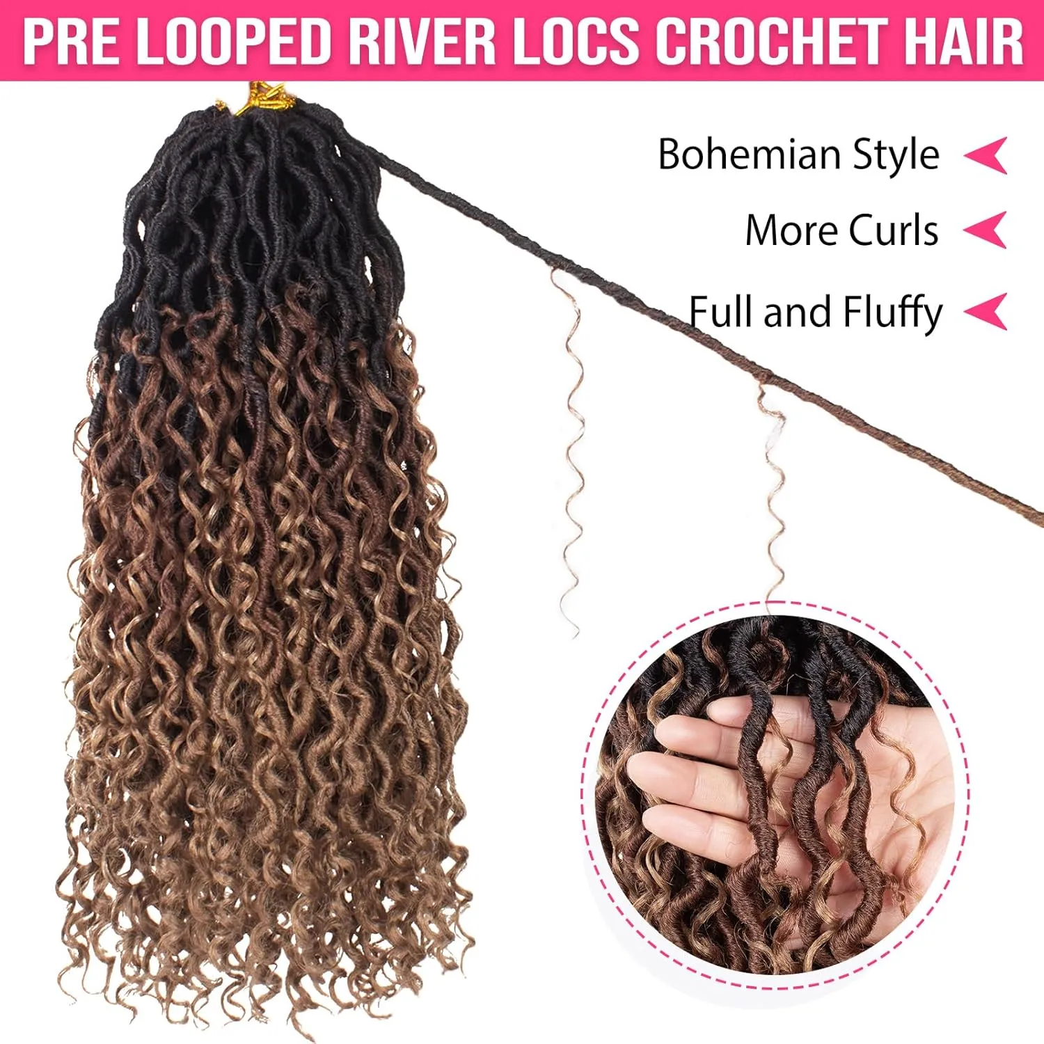 Goddess Locs Crochet Hair 8 Packs 30 Inch Ombre Crochet Hair for Black Women Crochet Goddess locs Boho Hippie Locs Hair Faux Locs Crochet Hair with Curly Ends Pre-looped River Locs(1B3027#)