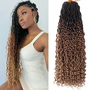 Goddess Locs Crochet Hair 8 Packs 30 Inch Ombre Crochet Hair for Black Women Crochet Goddess locs Boho Hippie Locs Hair Faux Locs Crochet Hair with Curly Ends Pre-looped River Locs(1B3027#)