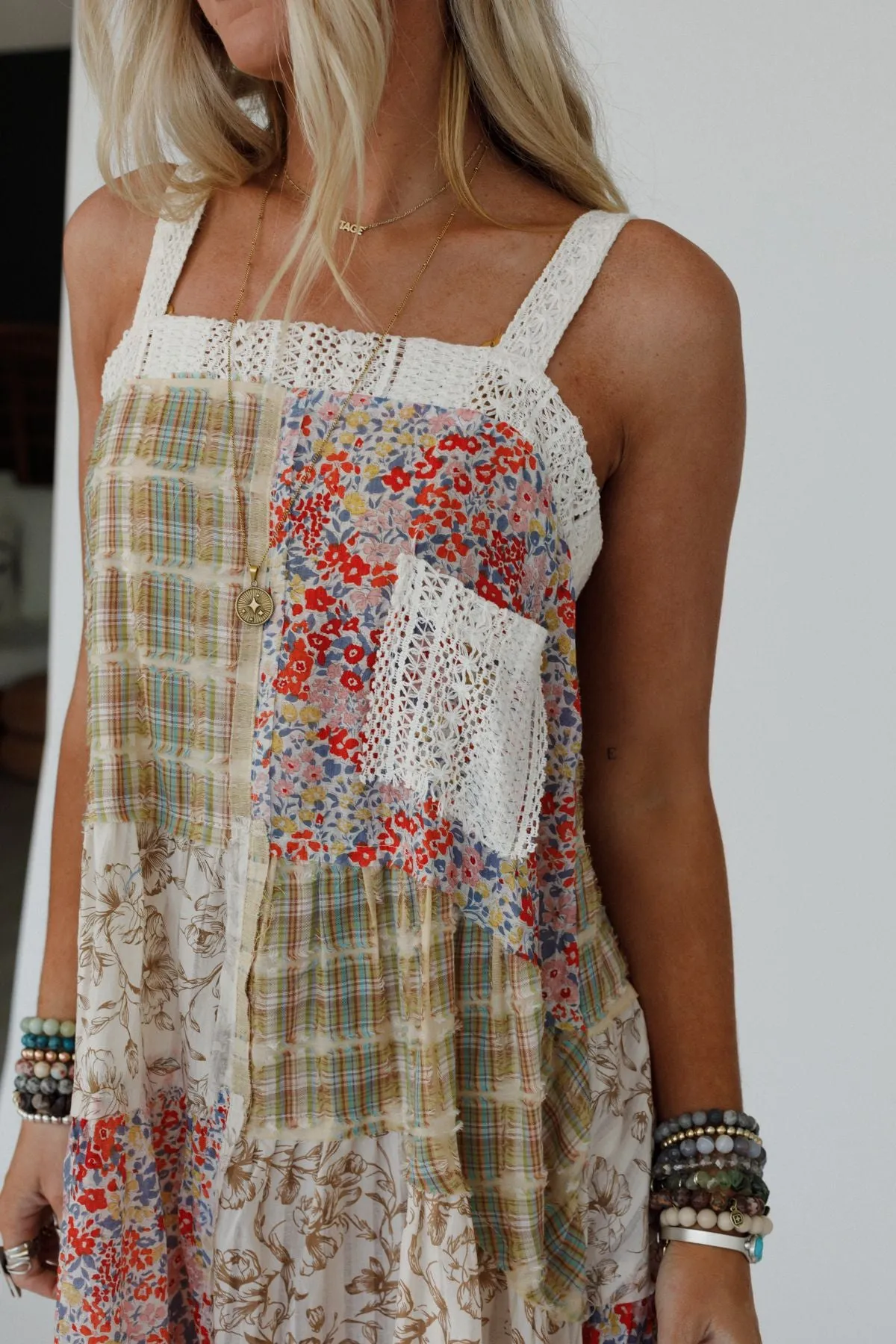 Golden Fields Patchwork Dress - Green