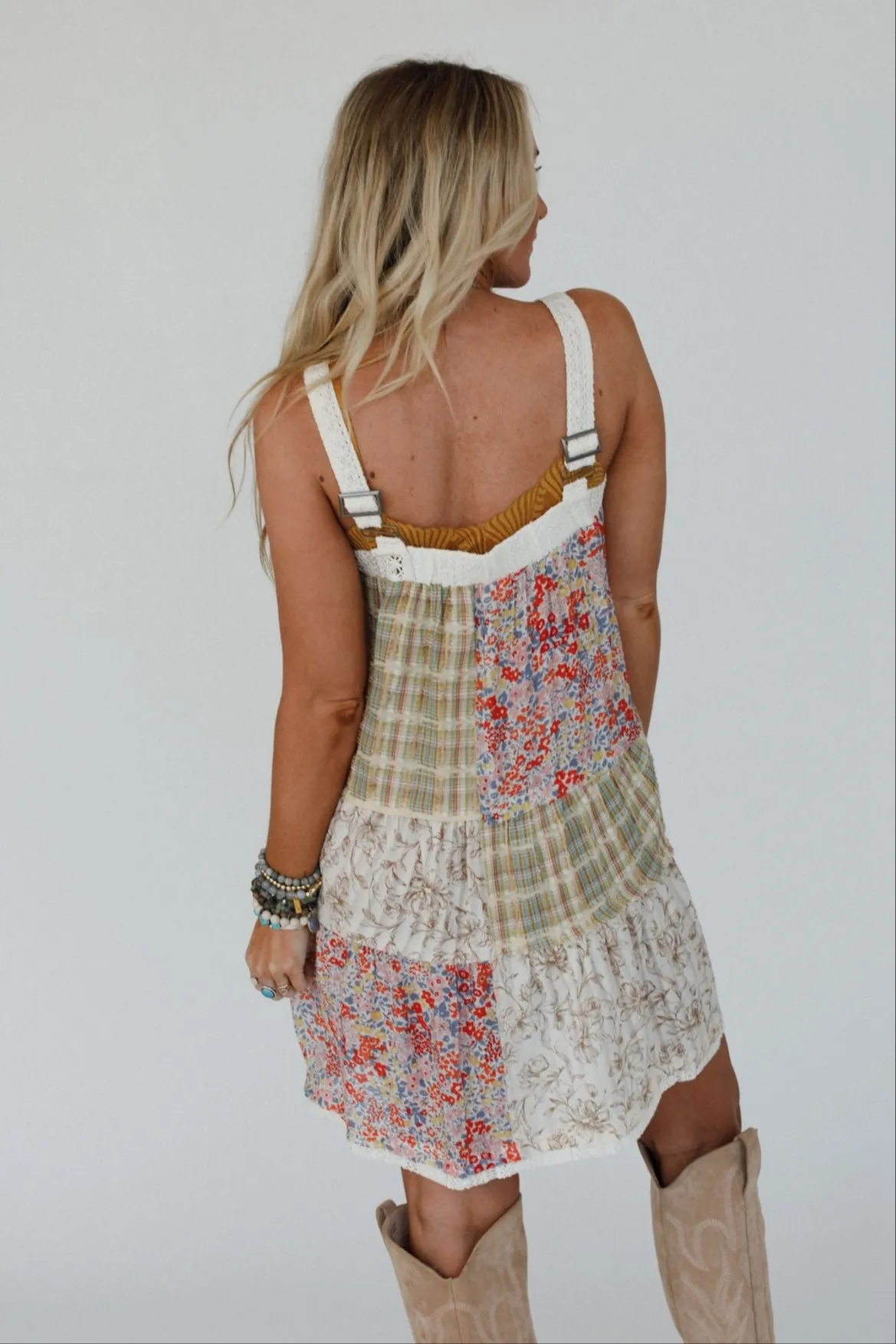 Golden Fields Patchwork Dress - Green