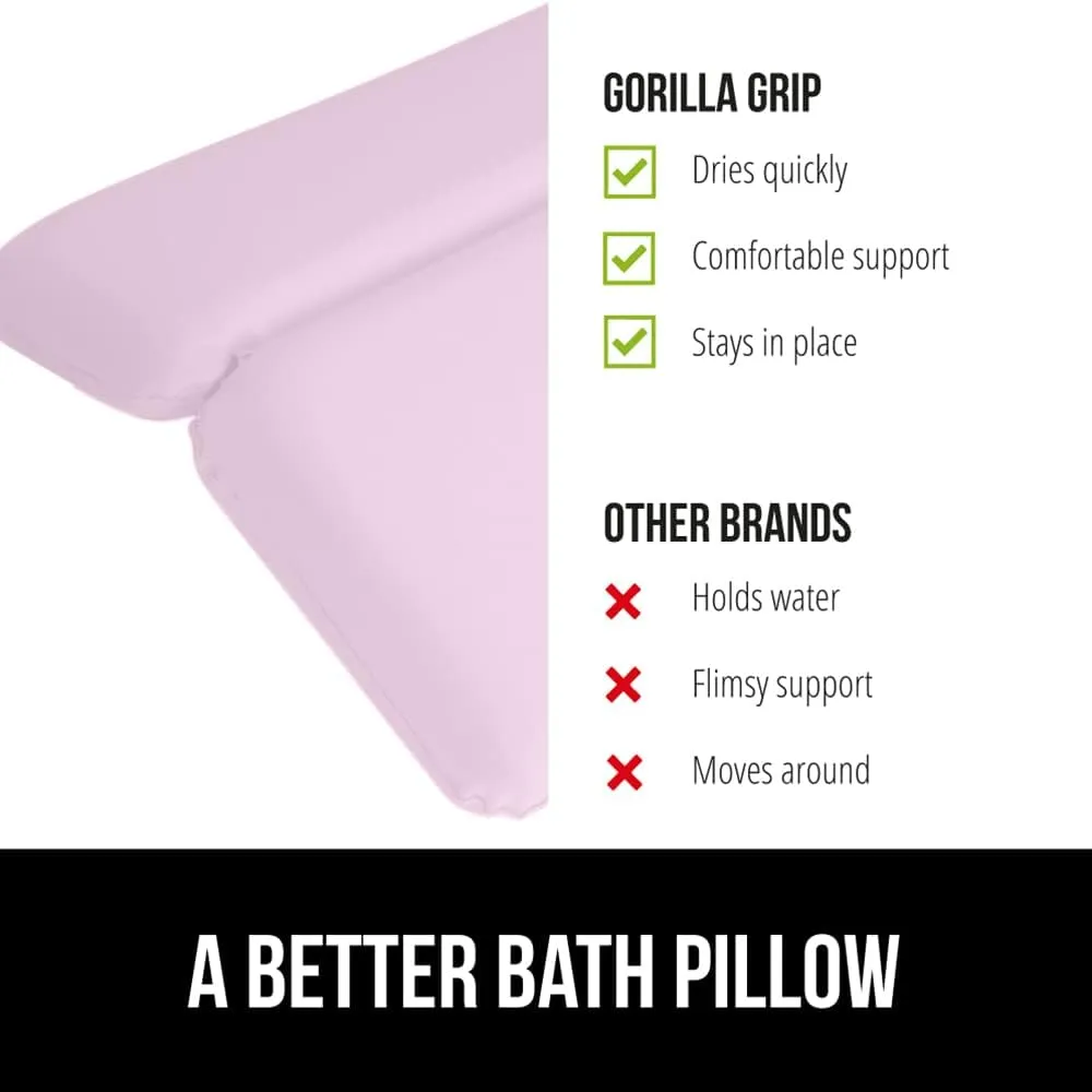 GORILLA GRIP Bath Pillow for Tub, Improved Suction Cups, Luxury Bathtub Pillows, Headrest for Neck and Back Support, Relaxing Home Spa, Hot Tubs and Bathroom Essentials, Gifts for Women, 2 Panel Pink