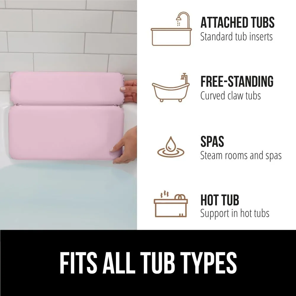 GORILLA GRIP Bath Pillow for Tub, Improved Suction Cups, Luxury Bathtub Pillows, Headrest for Neck and Back Support, Relaxing Home Spa, Hot Tubs and Bathroom Essentials, Gifts for Women, 2 Panel Pink