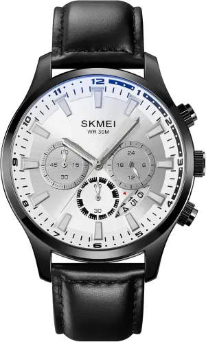 Gosasa Fashion Men's Quartz Watches Business Chronograph Calendar Waterproof Date Genuine Leather Strap Wrist Watch Round Dress Watch for Men