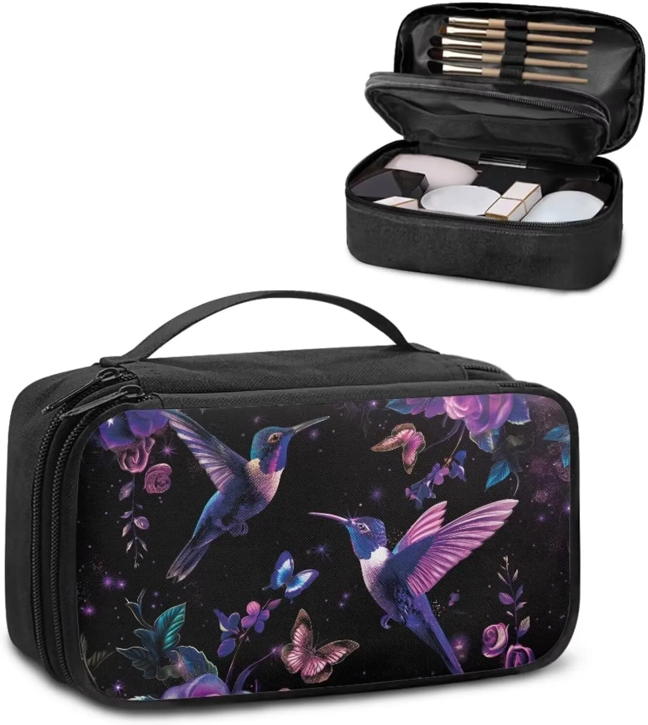 Gothic Hummingbird Makeup Bag for Women Cosmetic Travel Bag with Handle Cute Travel Toiletry Bag for Women Makeup and Skincare Organizer Travel Case Travel Accessories for Women