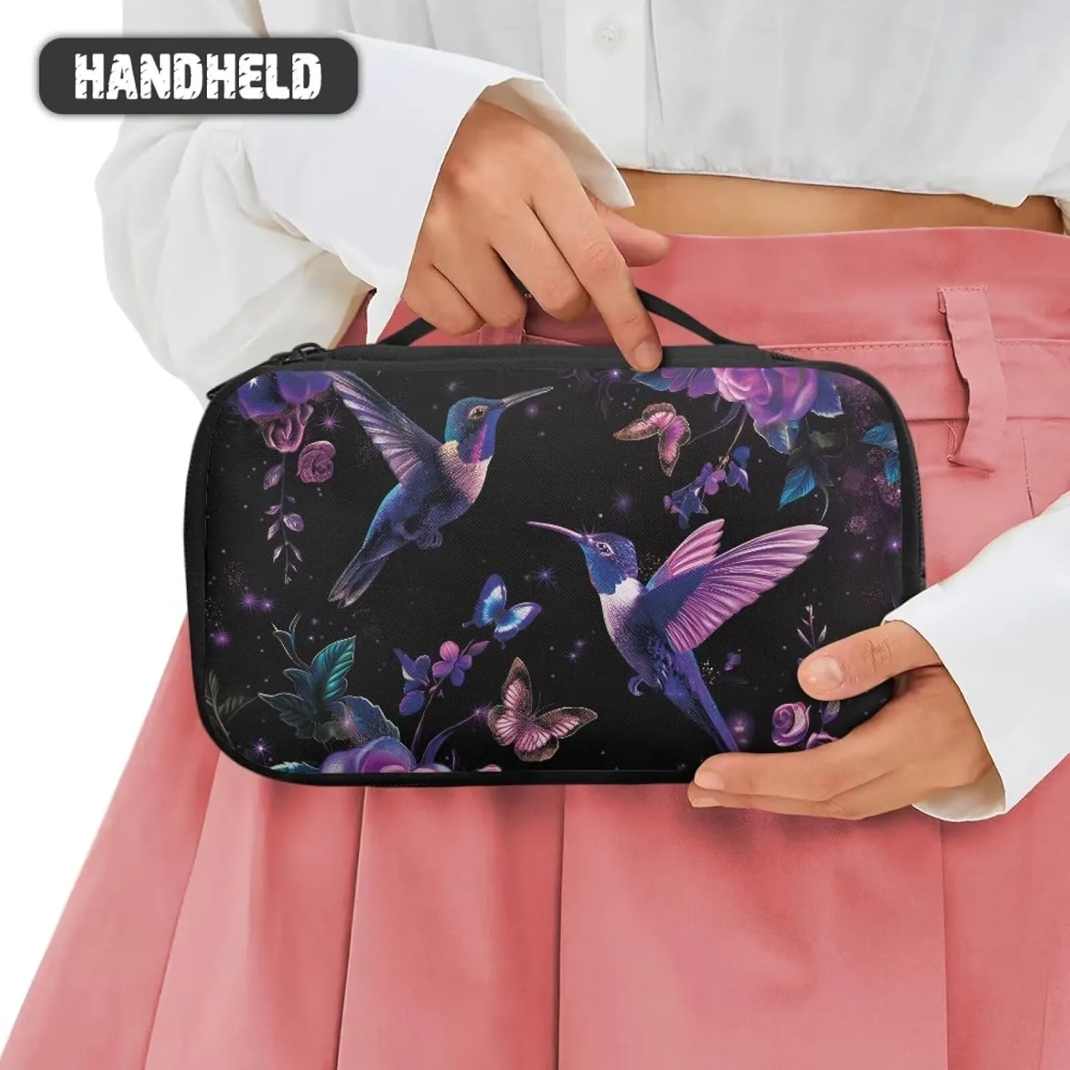 Gothic Hummingbird Makeup Bag for Women Cosmetic Travel Bag with Handle Cute Travel Toiletry Bag for Women Makeup and Skincare Organizer Travel Case Travel Accessories for Women