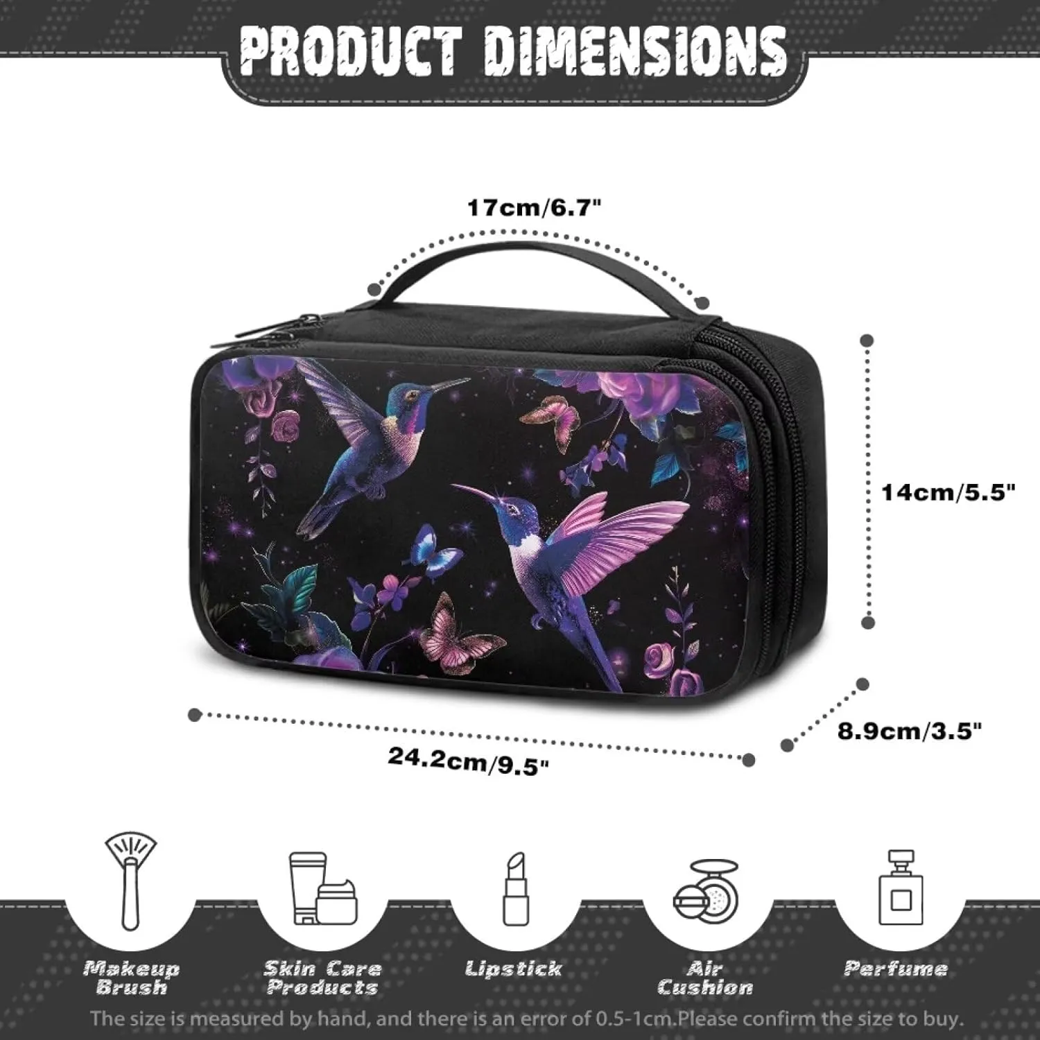 Gothic Hummingbird Makeup Bag for Women Cosmetic Travel Bag with Handle Cute Travel Toiletry Bag for Women Makeup and Skincare Organizer Travel Case Travel Accessories for Women