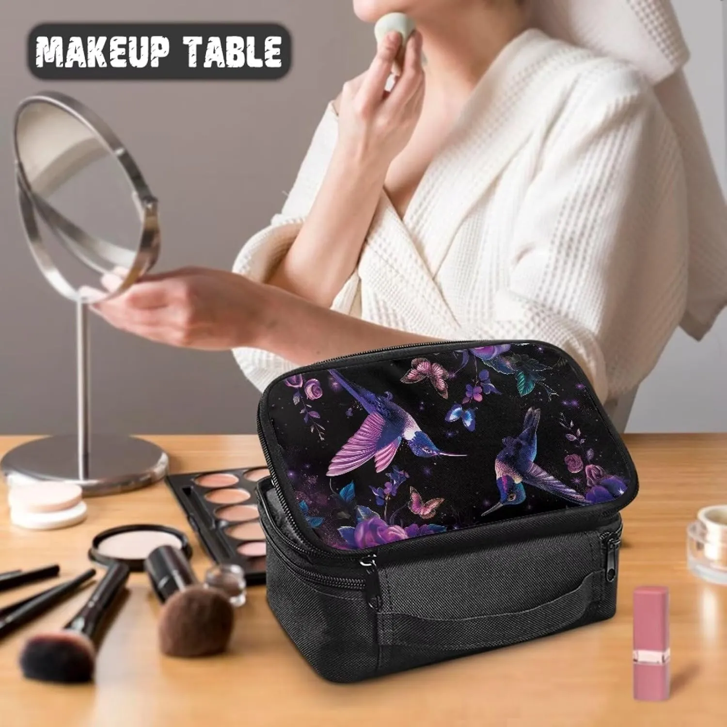 Gothic Hummingbird Makeup Bag for Women Cosmetic Travel Bag with Handle Cute Travel Toiletry Bag for Women Makeup and Skincare Organizer Travel Case Travel Accessories for Women