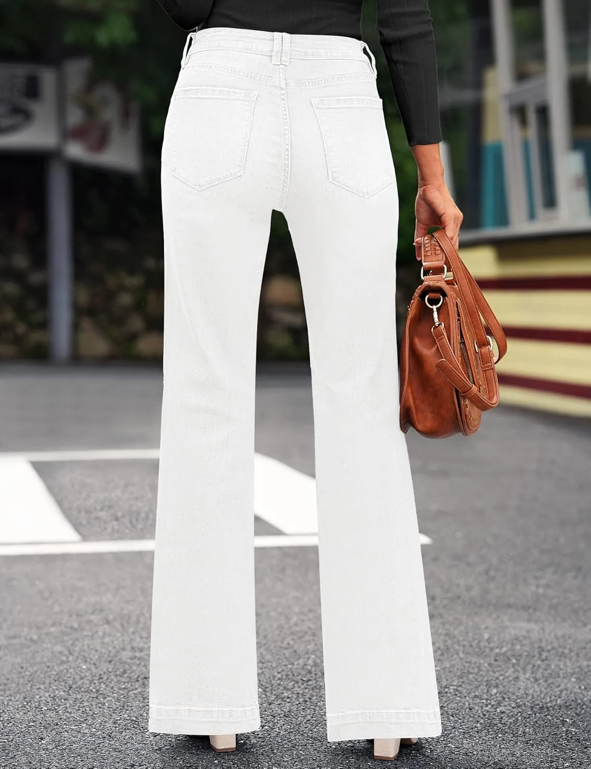 GRAPENT Womens Flare Jeans High Waisted Wide Leg Baggy Jean for Women Stretch Denim Pants