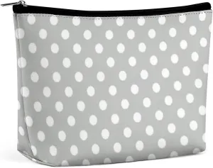 Gray and White Polka Dots Cosmetic Bag, Travel Portable Makeup Bag for Purse Pouch Beauty Zipper Organizer Toiletry Bag for Women