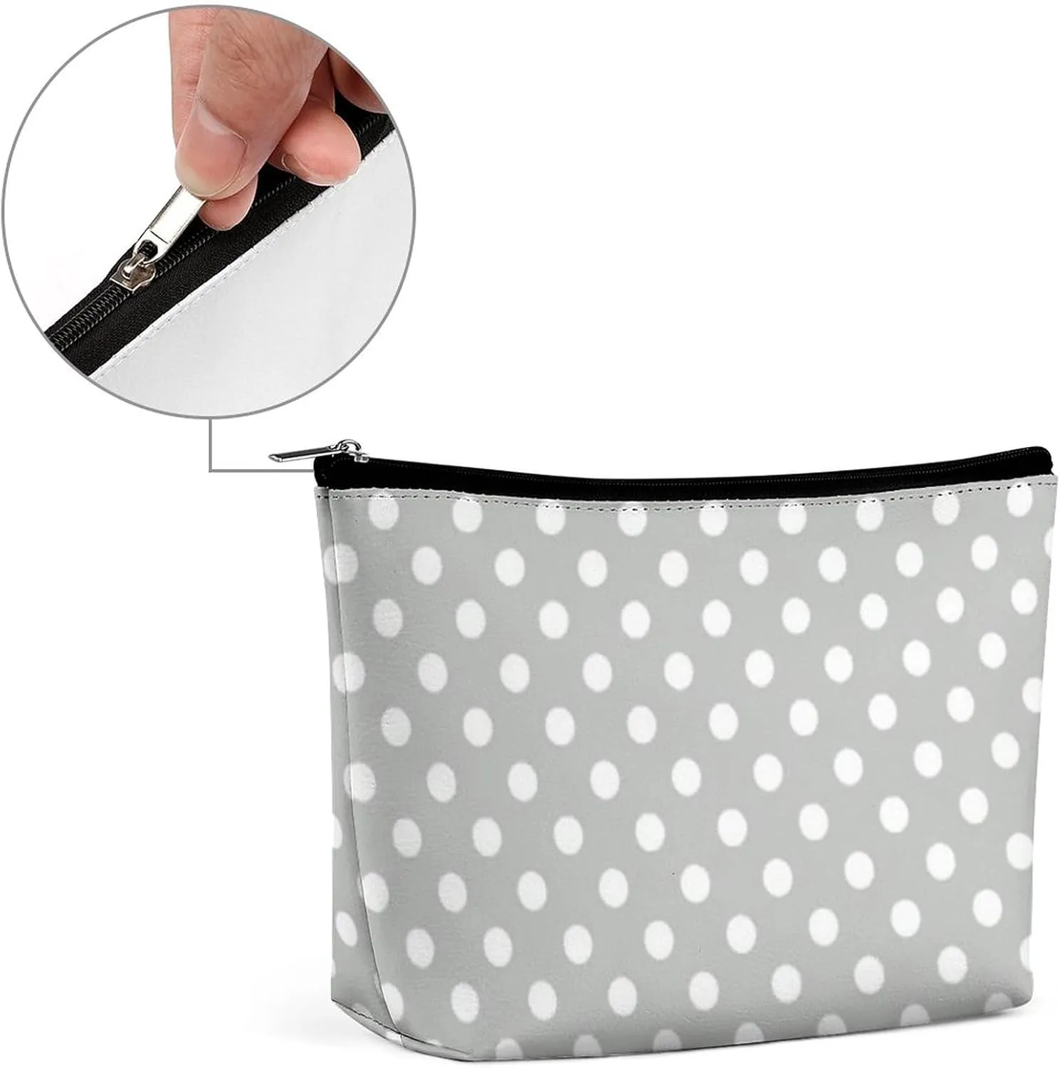 Gray and White Polka Dots Cosmetic Bag, Travel Portable Makeup Bag for Purse Pouch Beauty Zipper Organizer Toiletry Bag for Women