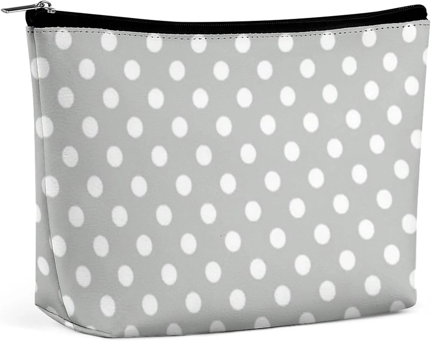 Gray and White Polka Dots Cosmetic Bag, Travel Portable Makeup Bag for Purse Pouch Beauty Zipper Organizer Toiletry Bag for Women