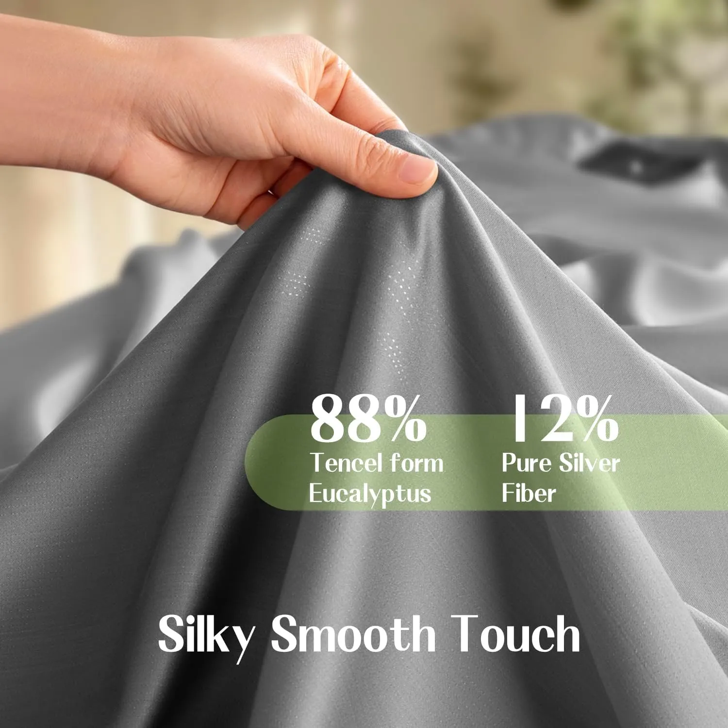 Grounding Sheet,Luxury 88% Tencel & 12% Pure Silver Fiber Grounded Fitted Sheets,Silk Soft Earth Grounding Well Bed Sheets Deep Pocket,Hotel Quality Cooling Sheets(Sliver Grey, 78"x80")