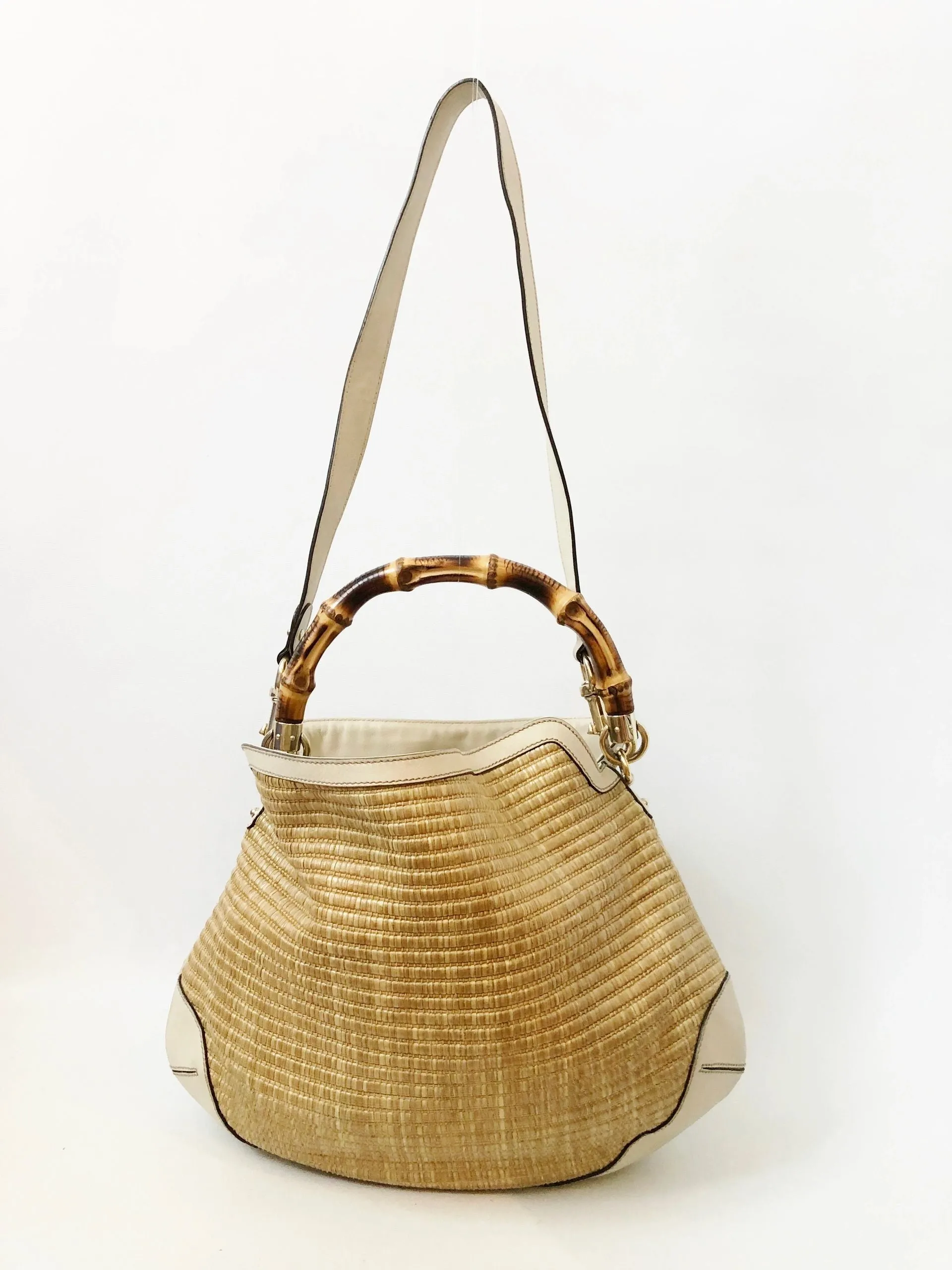 Gucci Peggy Raffia & Bamboo Hobo