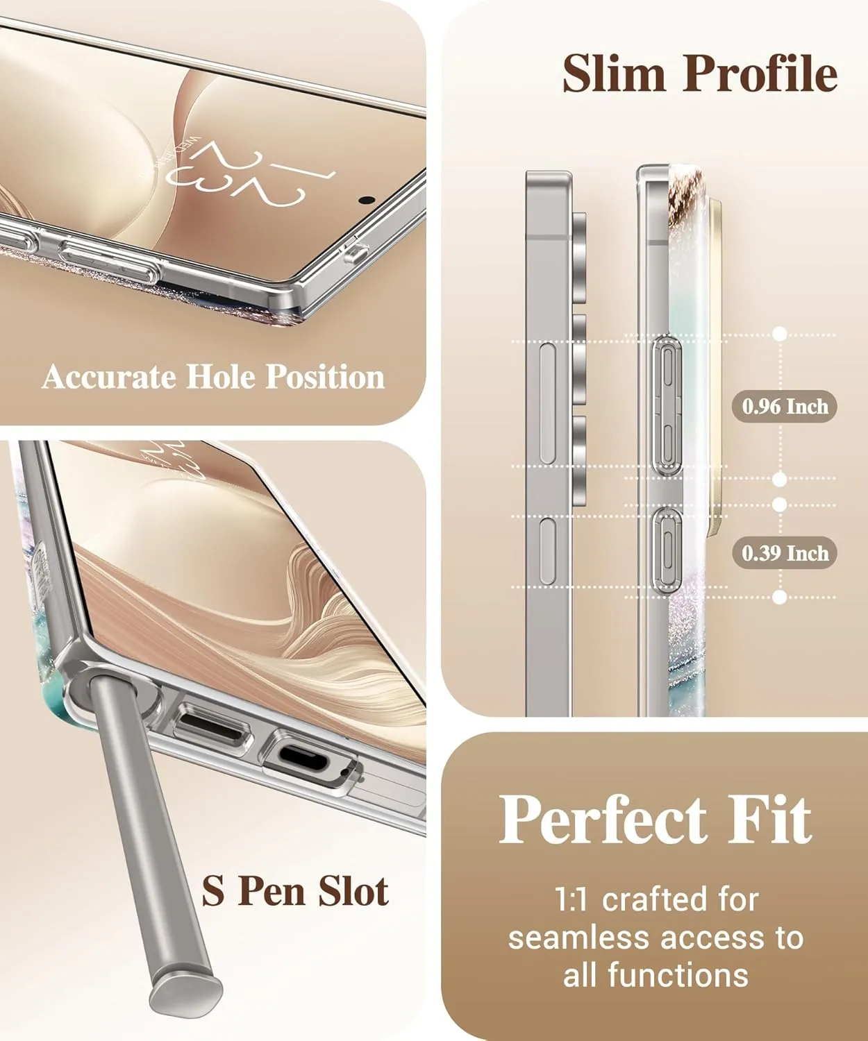 GVIEWIN for Samsung Galaxy S25 Ultra Case with Slide Camera Cover, [Screen Protector] [Shockproof Military Grade Drop Protection] Marble Slim Fit Hard PC Phone Cover S25 Ultra 6.9" 2025 (Drift Sand)