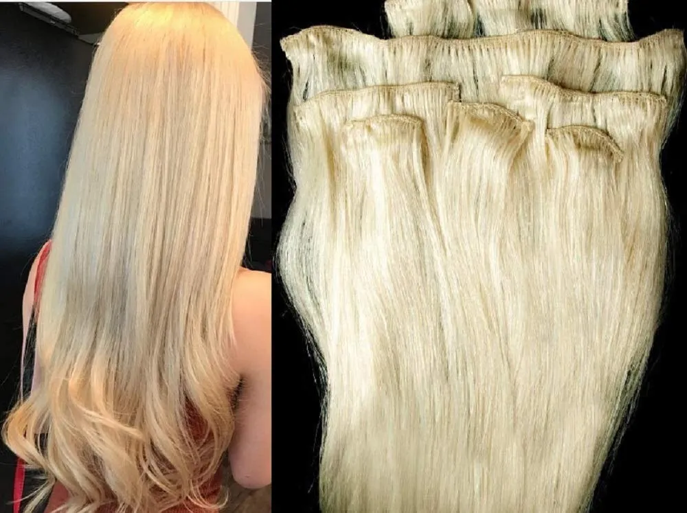 Hair Faux You 24" Clip in Hair Extensions Real Human Hair 100g Clip on for Full Head 7 pieces, 14 clips, Silky Straight Weft Remy Hair Color #24 Light Golden Blonde