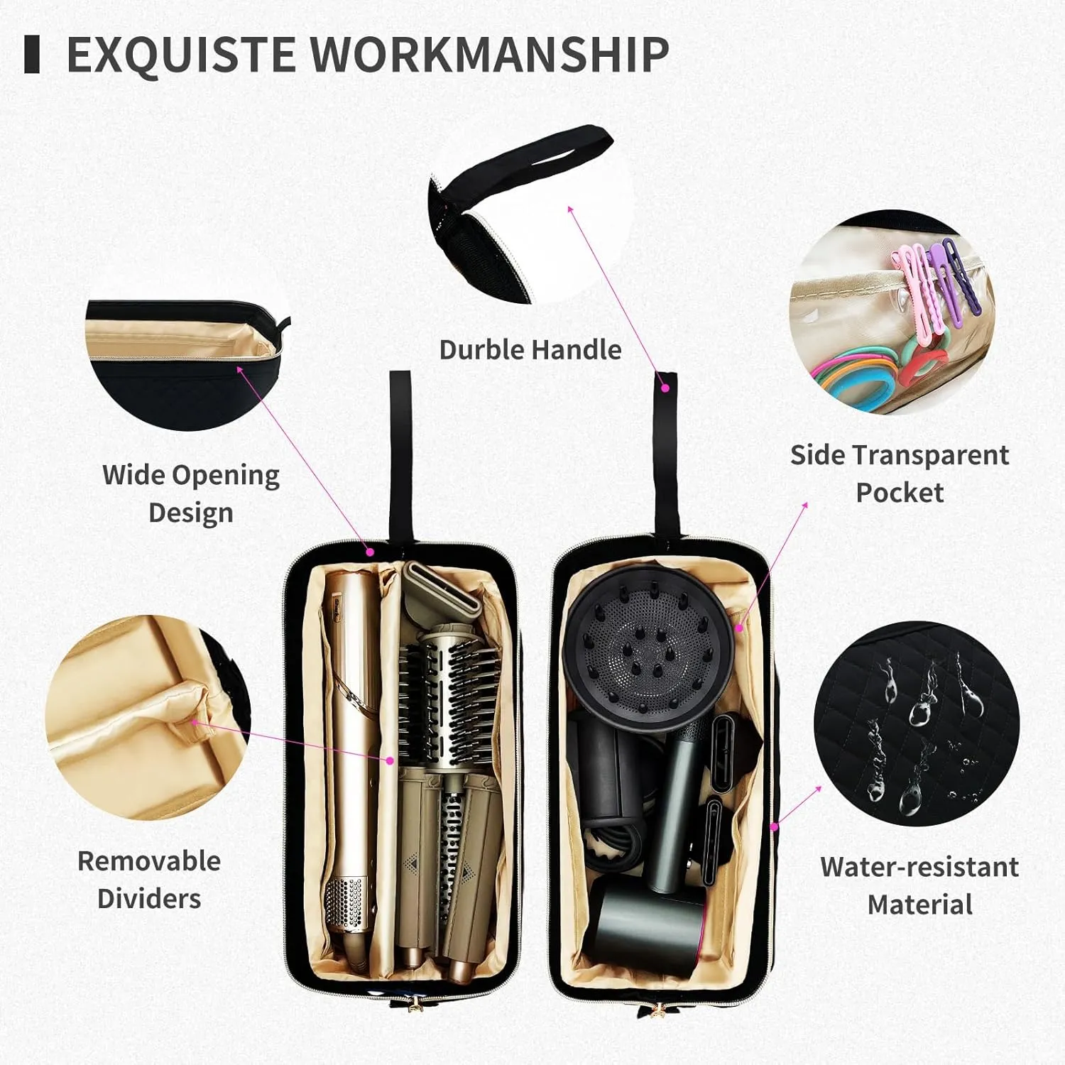 Hair Tools Travel Bag for Shark Flexstyle Carrying Case,Portable Shark Hair Dryer Case,Shark Glex Style Case Waterproof Dustproof Shockproof Flat Curling Iron Travel Organizer, Black(Bag Only)