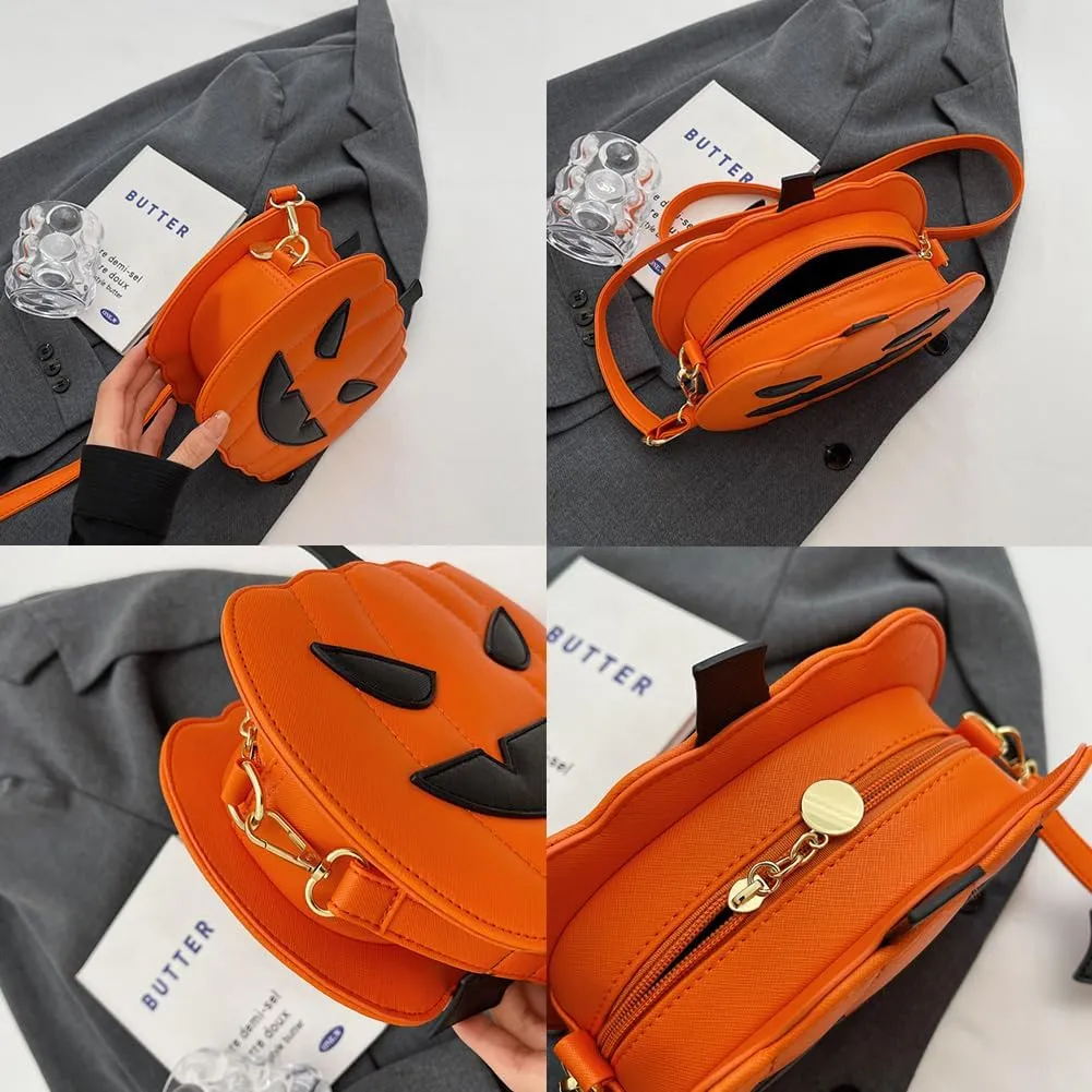Halloween Funny Pumpkin Crossbody Bag, Women’s Angry Smiling Creative Shoulder Purse, Novelty Devil Trick Or Treat Candy Bag