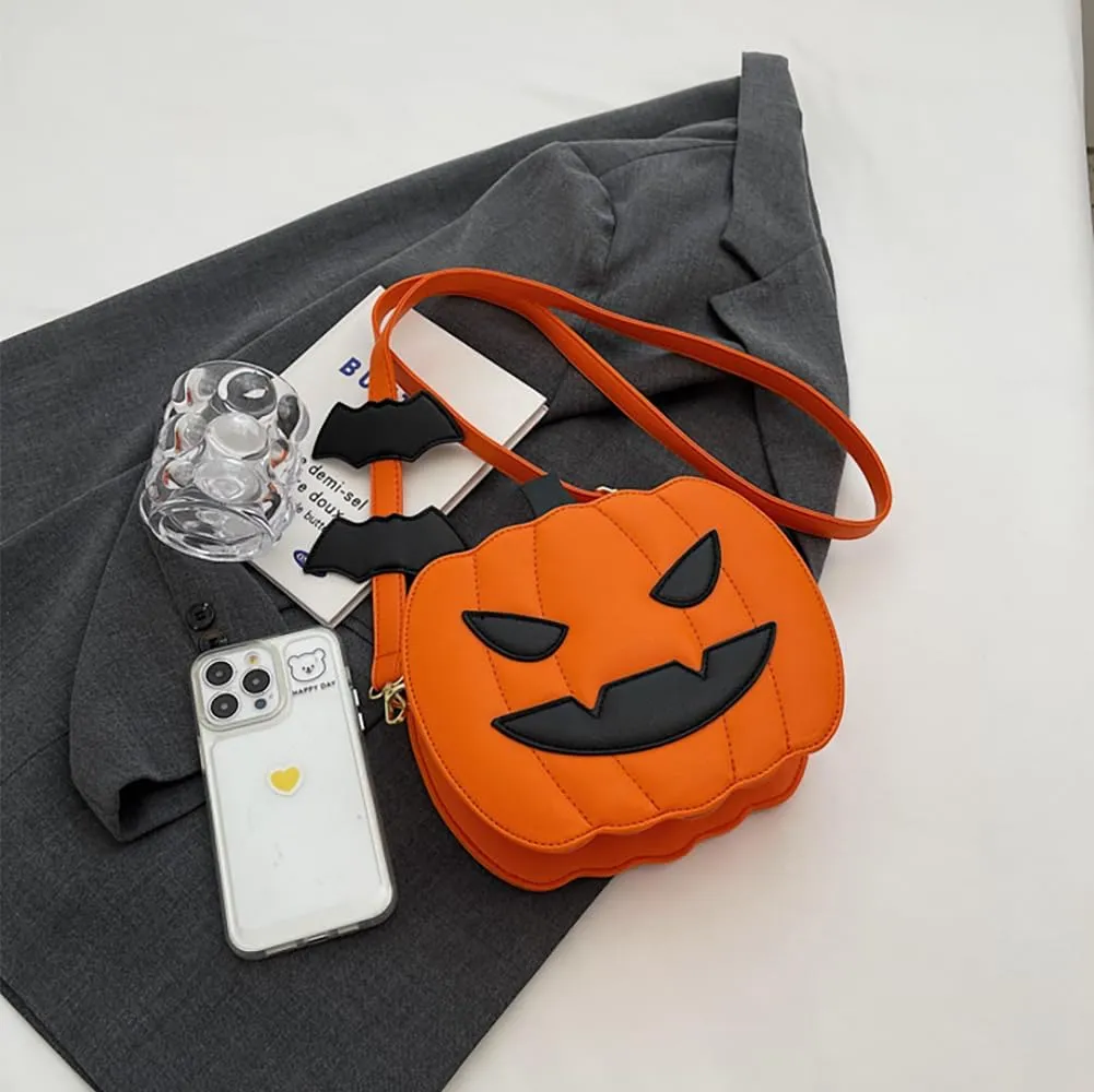 Halloween Funny Pumpkin Crossbody Bag, Women’s Angry Smiling Creative Shoulder Purse, Novelty Devil Trick Or Treat Candy Bag