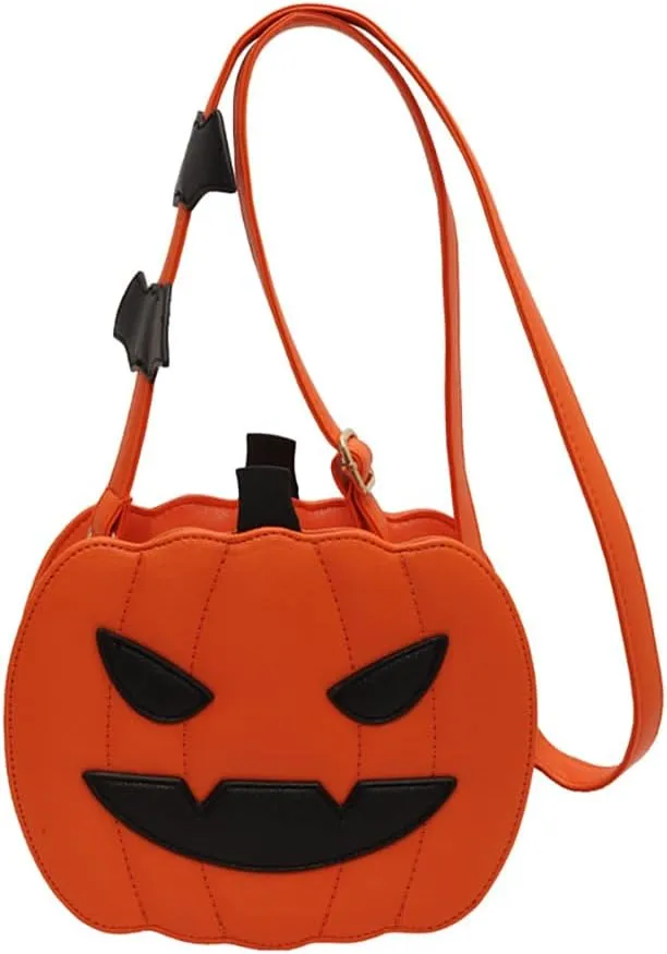 Halloween Funny Pumpkin Crossbody Bag, Women’s Angry Smiling Creative Shoulder Purse, Novelty Devil Trick Or Treat Candy Bag