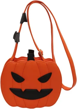 Halloween Funny Pumpkin Crossbody Bag, Women’s Angry Smiling Creative Shoulder Purse, Novelty Devil Trick Or Treat Candy Bag