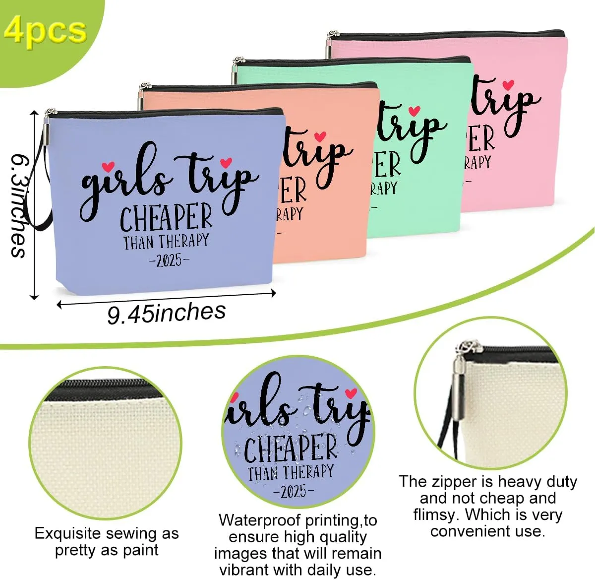 Hanamiya Na 4Pcs Girls Trip Gifts Favors Weekend Bag Funny Makeup Bag Weekender Bags for Women Girls Sister Cosmetic Bag Zipper Pouch Wedding Bachelorette Party