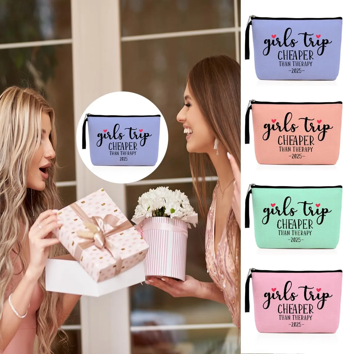 Hanamiya Na 4Pcs Girls Trip Gifts Favors Weekend Bag Funny Makeup Bag Weekender Bags for Women Girls Sister Cosmetic Bag Zipper Pouch Wedding Bachelorette Party
