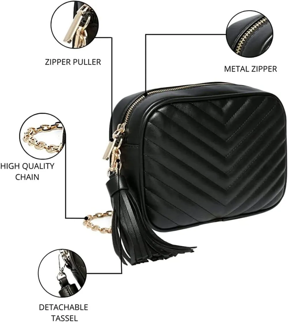 Hanbella Cross body Clutch Purses for Women & Teens - Cute Small Quilted Leather Shoulder Bag with Gold Chain for Girls