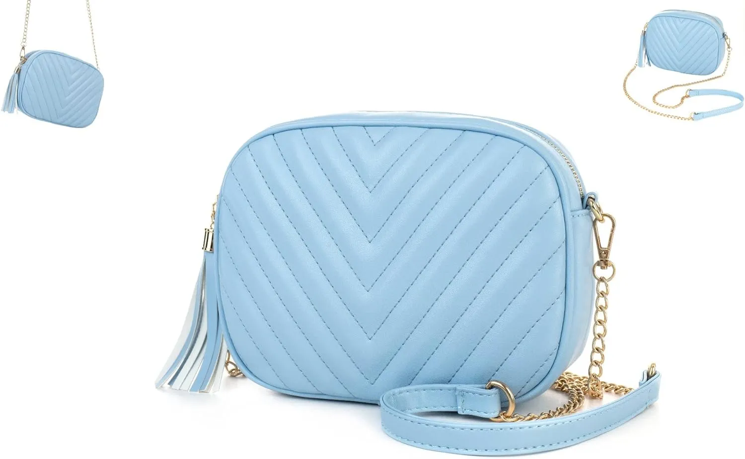 Hanbella Cross body Clutch Purses for Women & Teens - Cute Small Quilted Leather Shoulder Bag with Gold Chain for Girls
