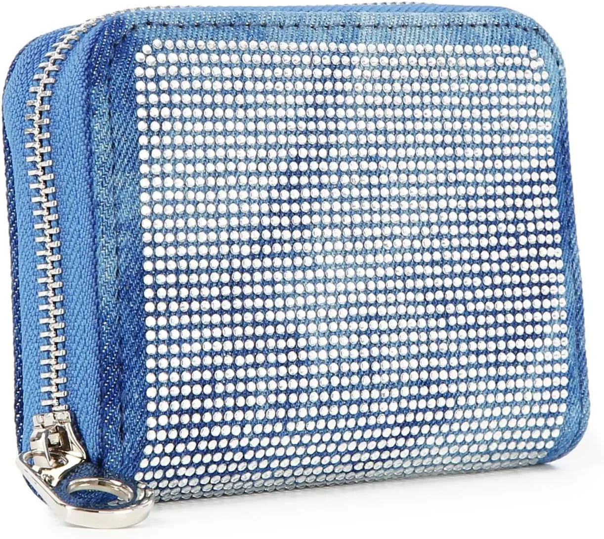 Handbag Express Rhinestone Design Zip Around Petite Wallet (Blue-Stardust)