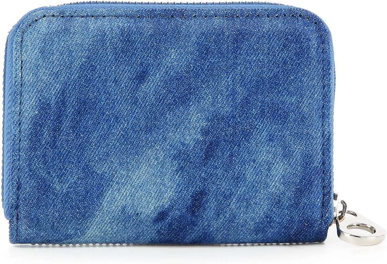 Handbag Express Rhinestone Design Zip Around Petite Wallet (Blue-Stardust)