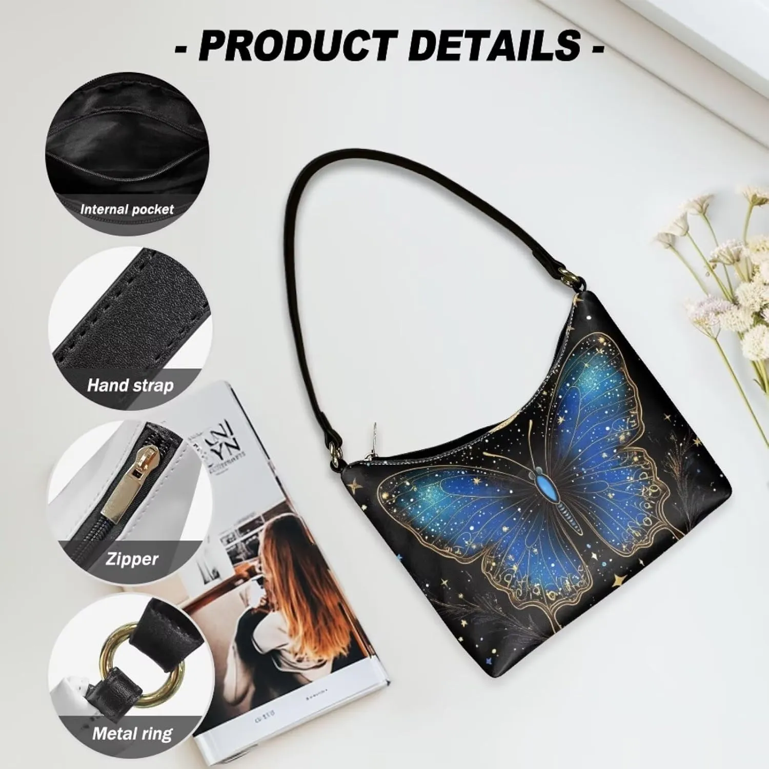 Handbag for Women Leather Underam Shoulder Bag with Zipper Fashion Work Purse Waterproof Travel Wallet
