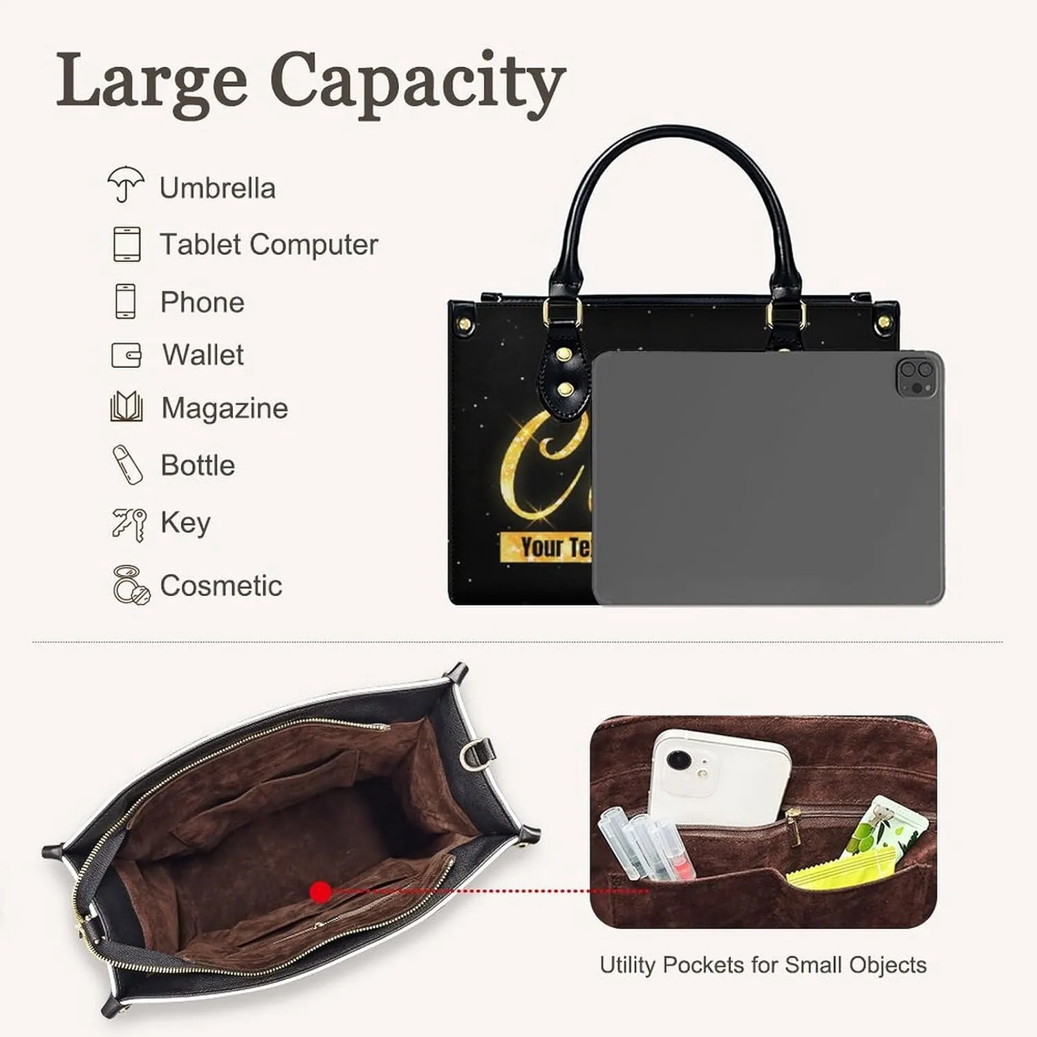 Handbags for Women - Personalized Leather Purse with Name Photo - Tote Bags for Mom Grandma - Custom Gifts Ideas for Her