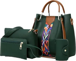 Handbags Women’s Faux Leather Tote Bag Set 4pcs Stylish Shoulder Bags Satchel Purse for Everyday Use(Black)