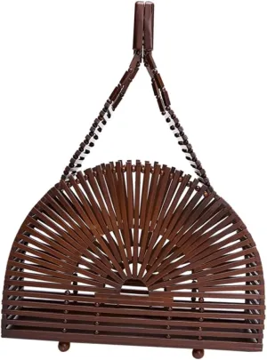 Handmade Bamboo Semicircle Cage Khaki Handbag Ideal Beach Bag for Girlfriend Present Color