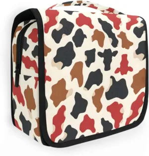 Hanging Toiletry Bag Brown Black and Red Cow Spots Travel Makeup bag for Toiletries Portable Travel Toiletry Organizer Cosmetic Bags with Hanging Hook