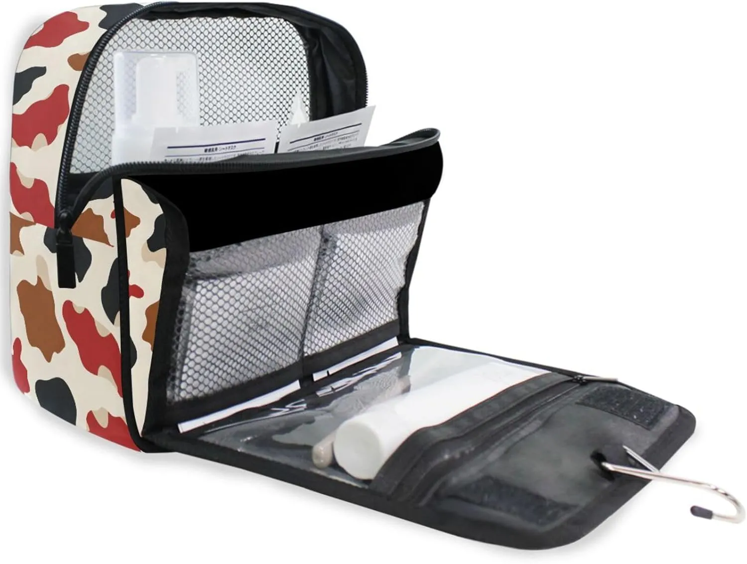 Hanging Toiletry Bag Brown Black and Red Cow Spots Travel Makeup bag for Toiletries Portable Travel Toiletry Organizer Cosmetic Bags with Hanging Hook