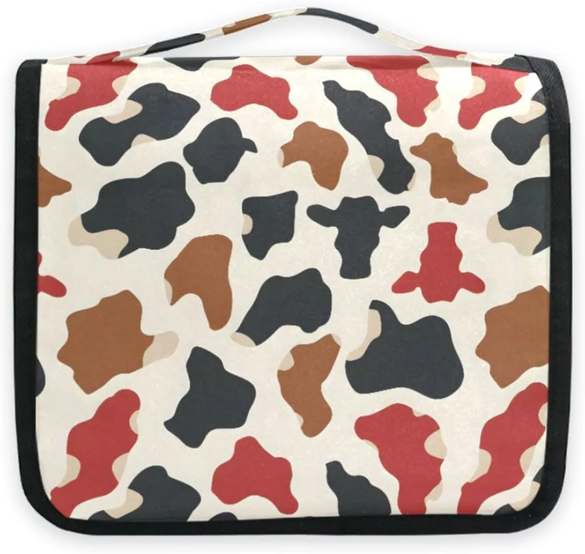 Hanging Toiletry Bag Brown Black and Red Cow Spots Travel Makeup bag for Toiletries Portable Travel Toiletry Organizer Cosmetic Bags with Hanging Hook