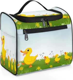 Happy Duck Flower Travel Makeup Bag for Women Men Cute Duck Portable Waterproof Cosmetic Bag Large Capacity Toiletry Bag Make up Case Organizer Bathroom Shower Bag with Handle Travel Accessories