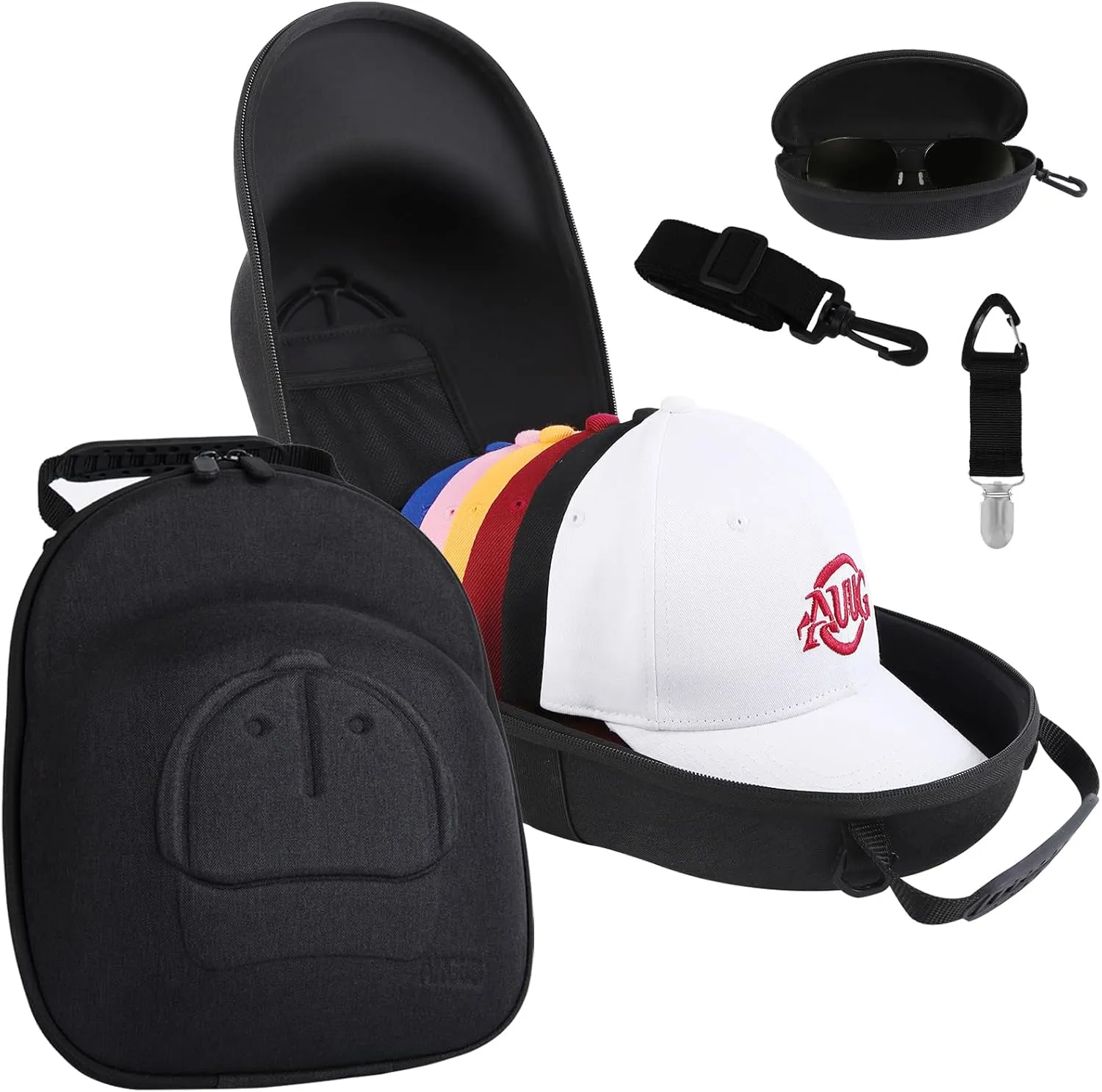 Hat Travel Case,Hard Hat Case for Baseball Caps, Hat Carrier for Travel with Hat Clip and Glasses Case, Hat Organizer Protects Up To 6 Hats, Perfect For Travel and Home Storage - Black
