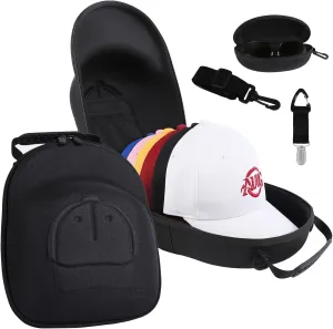 Hat Travel Case,Hard Hat Case for Baseball Caps, Hat Carrier for Travel with Hat Clip and Glasses Case, Hat Organizer Protects Up To 6 Hats, Perfect For Travel and Home Storage - Black