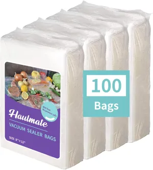 HAULMATE Vacuum Sealer Bags 100 Count 8"x12". Commercial Grade, BPA Free, Heavy Duty, Great for vac storage, Meal Prep or Sous Vide