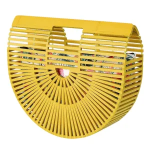 HAWWWY Women's Bamboo Handbag, Yellow, Handmade Tote for Summer, Great Gift for Birthdays & Mothers' Day