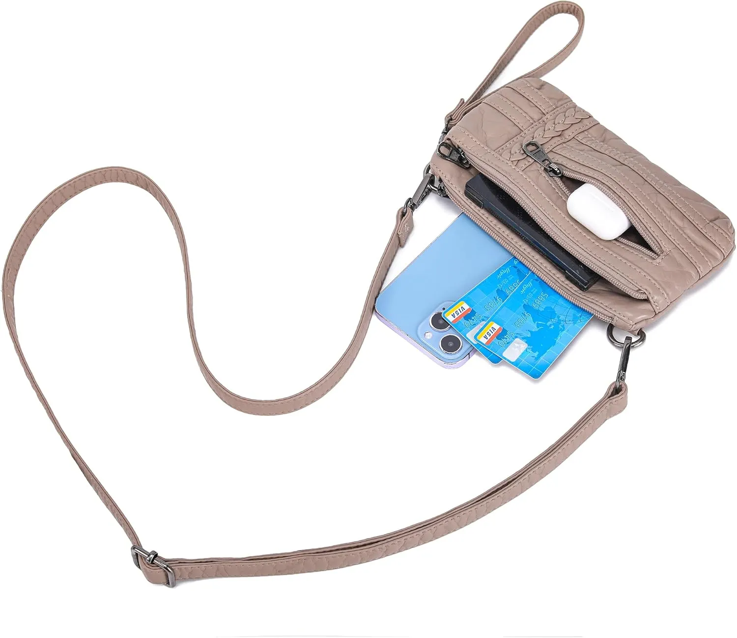 Haytijoe Triple Zip Crossbody Purses Small Crossbody Bags for Women Travel Cell Phone Purse Soft Leather Shoulder Handbags