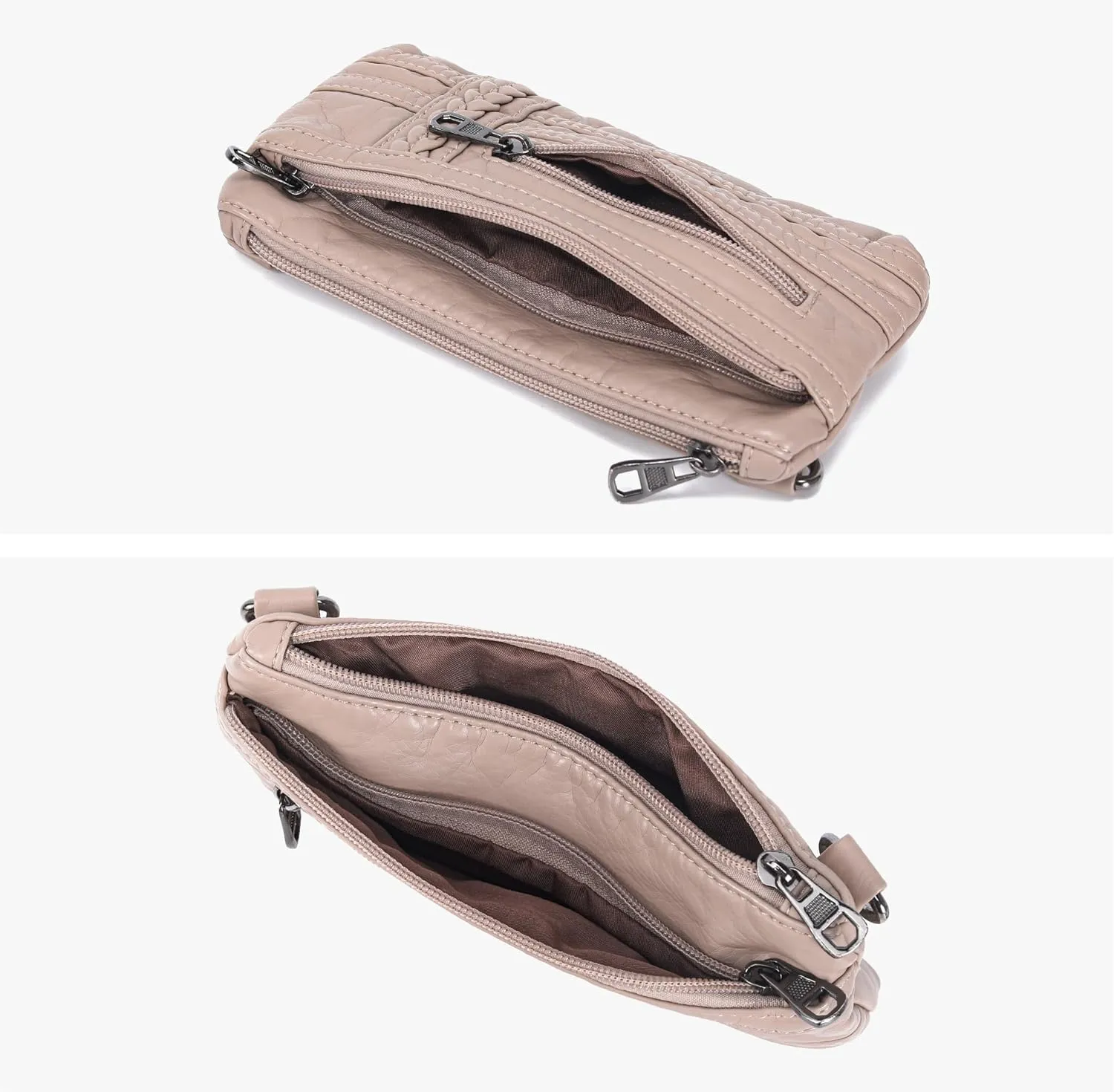 Haytijoe Triple Zip Crossbody Purses Small Crossbody Bags for Women Travel Cell Phone Purse Soft Leather Shoulder Handbags