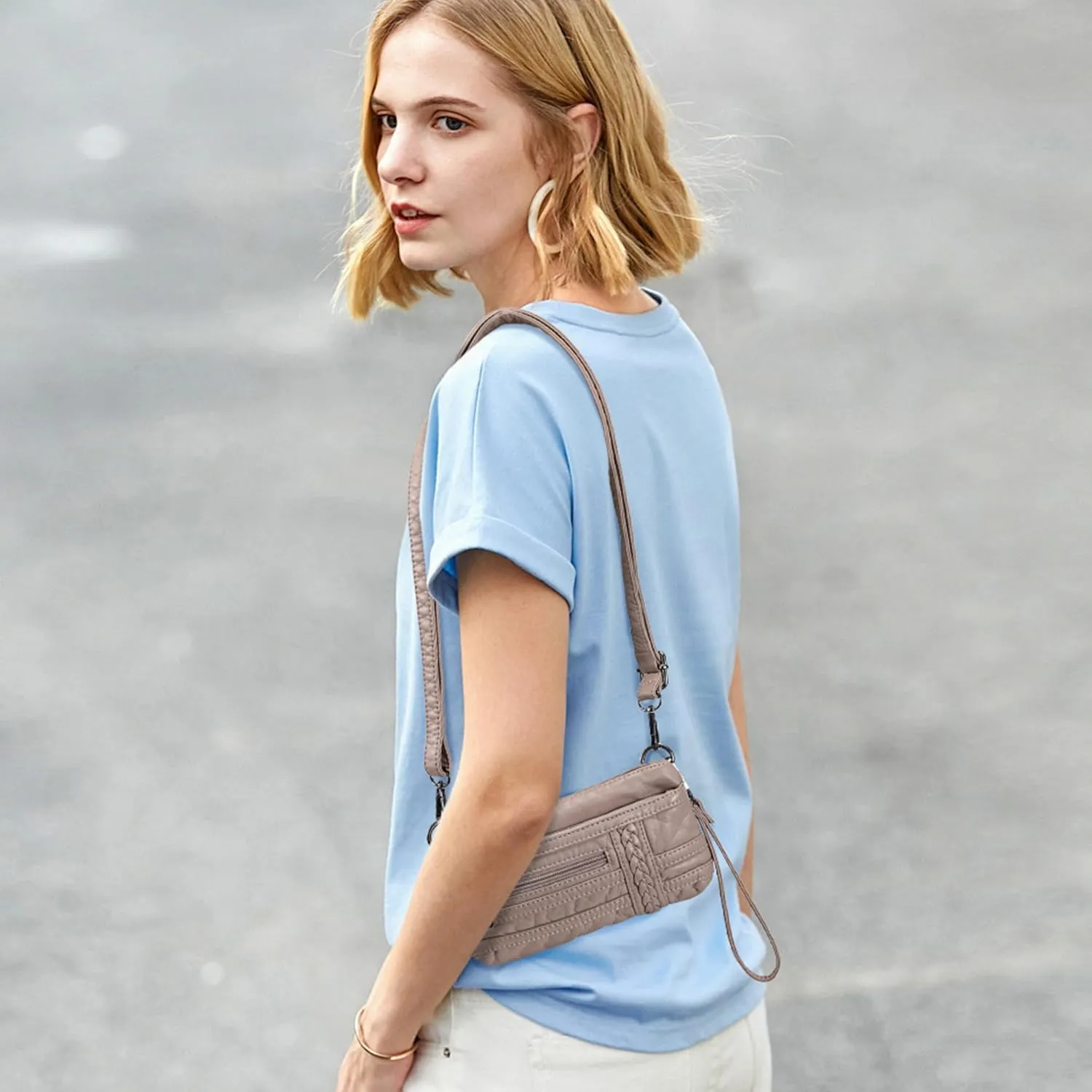 Haytijoe Triple Zip Crossbody Purses Small Crossbody Bags for Women Travel Cell Phone Purse Soft Leather Shoulder Handbags
