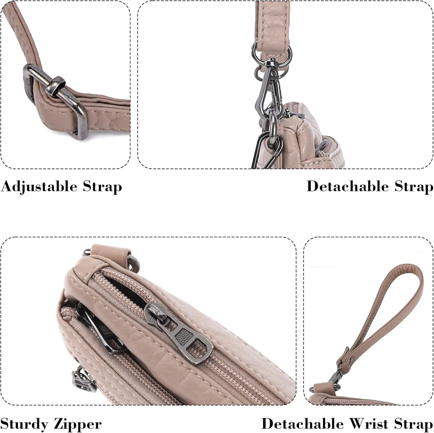 Haytijoe Triple Zip Crossbody Purses Small Crossbody Bags for Women Travel Cell Phone Purse Soft Leather Shoulder Handbags